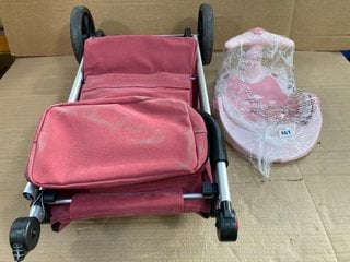 2 X ASSORTED CHILDRENS ITEMS TO INCLUDE FOLD DOWN STROLLER IN RED: LOCATION - D15