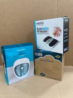 3 X ASSORTED HOUSEHOLD ITEMS TO INCLUDE HOMEDICS SHIATSU FOOT MASSAGER WITH HEAT: LOCATION - D13