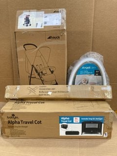 4 X ASSORTED CHILDRENS ITEMS TO INCLUDE ALPHA TRAVEL COT AND HAUCK SPORT CHILDRENS STROLLER: LOCATION - D13