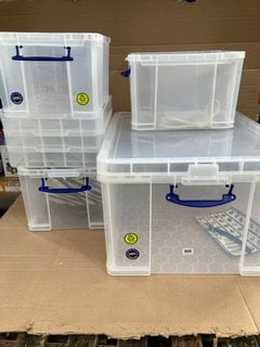 QTY OF ASSORTED SIZED CLIPPABLE LID CLEAR PLASTIC STORAGE BOXES: LOCATION - D11