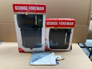 3 X ASSORTED HOUSE HOLD ITEMS TO INCLUDE GEORGE FOREMAN LARGE GRILL AND GRIDDLE: LOCATION - A5