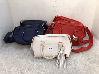 QTY OF BEI DE LILI LEATHER TASSELLED SHOULDER BAGS IN CREAM , NAVY AND ORANGE: LOCATION - D7