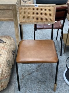 ISWA LEATHER & CANE DINING CHAIR - TAN - ONE SIZE - RRP £250: LOCATION - C1