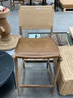 NAYAN LEATHER & JUTE BAR CHAIR - TAN - ONE SIZE - RRP £350: LOCATION - C2