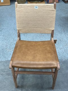 NAYAN DINING CHAIR IN TAN LEATHER AND NATURAL WOOD FINISH - RRP £350: LOCATION - C2