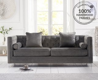 CECILE/AMELIE GREY VELVET 4 SEATER SOFA - RRP £849: LOCATION - B2