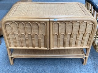 LA REDOUTE 2 DOOR STORAGE SIDEBOARD IN OAK AND WOVEN CANE DESIGN: LOCATION - C3