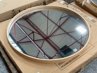 LA REDOUTE ALARIA 100CM ROUND WALL MIRROR IN LIGHT OAK EFFECT FRAME - RRP £210: LOCATION - C4