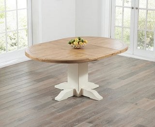 HELMSLEY/HOXTON 125/180CM CREAM/OAK ROUND EXT TABLE - RRP £699: LOCATION - B3