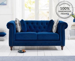 WESTMINSTER/WELLINGTON BLUE VELVET 2 SEATER SOFA - RRP £779: LOCATION - B4