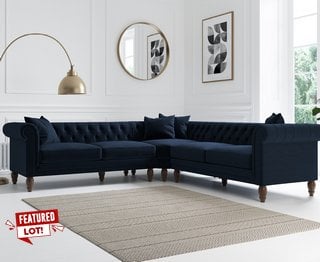 BROMLEY/CAVENDISH BLUE VELVET MEDIUM CORNER SOFA - RRP £1699: LOCATION - B4