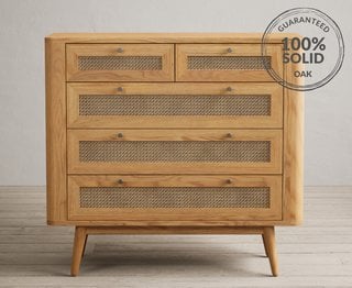 OAK/ARIANA RATTAN 3 + 2 CHEST OF DRAWERS - RRP £679: LOCATION - B4