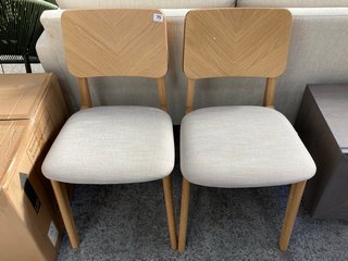 PAIR OF JOHN LEWIS & PARTNERS FERN DINING CHAIRS IN LIGHT OAK AND NATURAL FABRIC - RRP £228: LOCATION - B5