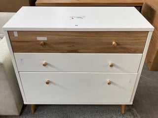 EASYKLIX HARLLSON 3 DRAWER CHEST IN WHITE AND OAK EFFECT FINISH - RRP £227: LOCATION - B6