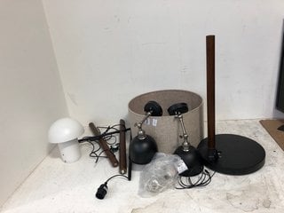 PEDESTAL STANDING DARK OAK FLOOR LAMP IN BLACK TO INCLUDE JOHN LEWIS AND PARTNERS PORTABLE DIMMABLE MUSHROOM LAMP: LOCATION - BR1