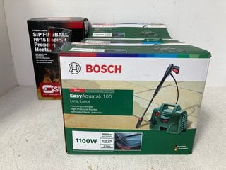 3 X BOSCH EASY AQUATAK 100 LONG LANCE HIGH PRESSURE WASHER TO INCLUDE SIPM FIREBALL RP15 RADIANT PROPANE HEATER: LOCATION - BR8