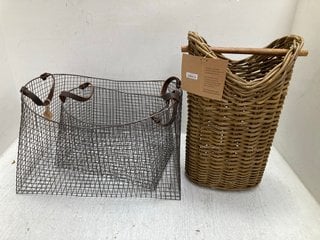 NKUKU ASHA SET OF 2 IRON STORAGE BASKETS IN NATURAL IRON FINISH TO INCLUDE NKUKU AMANDI WOVEN WICKER STYLE TOILET ROLL HOLDER IN NATURAL: LOCATION - CR2