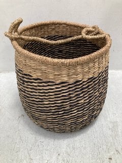 LA REDOUTE SMALL HAMPER STYLE STORAGE BASKET IN NATURAL AND BLACK JUTE WOVEN DESIGN: LOCATION - DR10