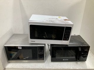 3 X ASSORTED MICROWAVES TO INCLUDE JOHN LEWIS & PARTNERS 20L SOLO MICROWAVE OVEN IN SILVER COLOUR : MODEL JLSMWO08: LOCATION - DR9