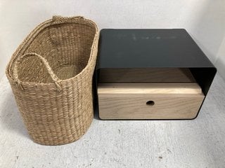 2 X ASSORTED LA REDOUTE HOME ITEMS TO INCLUDE DANCIE WOVEN STRAW STYLE STORAGE BASKET IN NATURAL FINISH: LOCATION - DR8