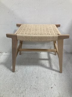 LA REDOUTE KIOTO BRAIDED STYLE SMALL STOOL IN LIGHT OAK AND NATURAL DESIGN - RRP £135: LOCATION - DR8