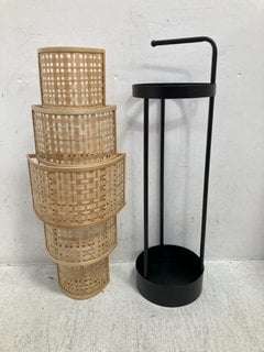 SO'HOME GALDA METAL UMBRELLA STAND IN BLACK TO INCLUDE MULTI TIER LAMPSHADE: LOCATION - DR6