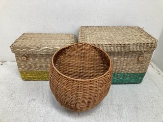 2 X ASSORTED LA REDOUTE ITEMS TO INCLUDE SET OF 2 FANERO WOVEN STRAW STYLE STORAGE TRUNKS IN NATURAL: LOCATION - DR5