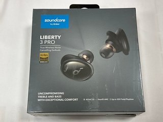 SOUNDCORE BY ANKER LIBERTY 3 PRO WIRELESS EAR BUDS IN BLACK: MODEL NO A3952, A3952L, A3952R (WITH BOX & ALL ACCESSORIES) [JPTM125140]. (SEALED UNIT). THIS PRODUCT IS FULLY FUNCTIONAL AND IS PART OF O