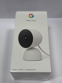 GOOGLE NEST CAM, INDOOR, WIRED, 2ND GENERATION HOME SECURITY (ORIGINAL RRP - £89) IN SNOW: MODEL NO GJQ9T (WITH BOX & ALL ACCESSORIES) [JPTM125115]. (SEALED UNIT). THIS PRODUCT IS FULLY FUNCTIONAL AN