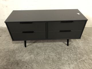 4 DRAW BLACK TV STAND WITH SMALL AMOUNT OF DAMAGE TO THE BACK