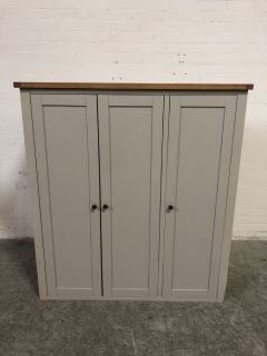 3 DOORED GREY WARDROBE WITH CLASSIC OAK TOP