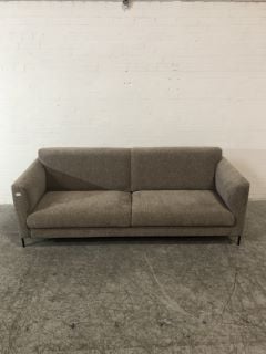 2 SEATER LIGHT GREY LARGE SOFA WITH 4 BLACK LEGS BLACK STAINING ON BACK