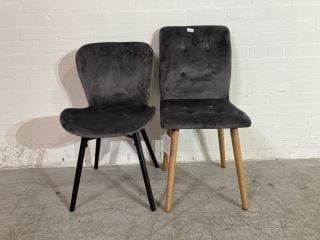 2 X ACTONA CHARCOAL COLOURED VELEVET DINING CHAIRS