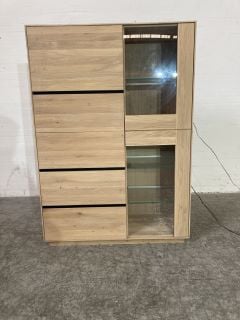 WOODEN STORAGE CABINET WITH WOODEN INTERIOR STORAGE AND GLASS DOORS FOR DISPLAY