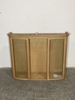 WOODEN STORAGE CABINET WITH BEAUTIFUL CHURCH WINDOW TOP DOWN LIGHTING EFFECT