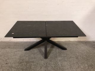 GREY GRANITE EFFECT EXTENDABLE DINING TABLE WITH BLACK STEEL BASE