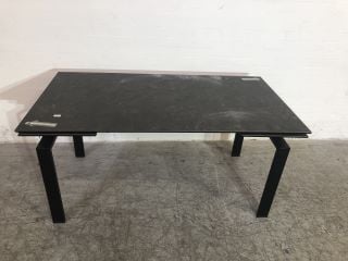 GREY GRANITE EFFECT WITH 2 EXTENDABLE SIDES DINING TABLE WITH BLACK STEEL BASE