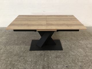 EXTENDABLE NEW LIGHT OAK DINING TABLE WITH BLACK STEEL BASE