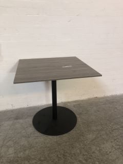 EBONY COLOURED WOOD SMALL SQUARE TABLE WITH MATTE BLACK STEEL BASE