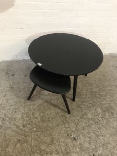 POLISHED MAHOGANY SMALL PUB STYLE TABLE WITH BLACK METAL LEGS