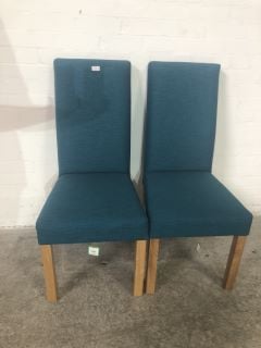 X 2 CYAN FABRIC ACCENT CHAIRS WITH NATURAL WOOD LEGS