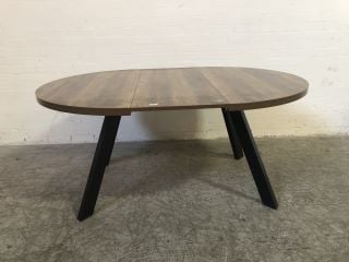 DARK OAK EXTENDABLE OVAL DINING ROOM TABLE WITH BLACK LEGS