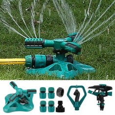 8 X WISDOMWELL GARDEN SPRINKLER ADJUSTABLE WATER SPRAY RANGE SUITABLE FOR LARGE AREAS OF LAWN AUTOMATIC 360 DEGREE 3 ARM ROTATING SPRINKLER SYSTEM SPRINKLERS (1 SPRINKLER+4 CONNECTORS+2 SPRINKLER HEA