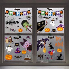 27 X HALLOWEEN WINDOW STICKERS, 98 PCS REUSABLE HALLOWEEN WINDOW CLINGS, DOUBLE SIDED STATIC STICKER HALLOWEEN PARTY DECORATION, MONSTER WITCH DECAL HALLOWEEN WINDOW DECORATIONS - TOTAL RRP £135: LOC