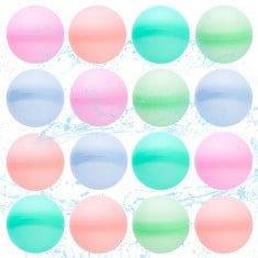 QUANTITY OF REUSABLE WATER BALLOONS WATER BALLOONS TOYS SILICONE WATER BALLS FOR KIDS OUTDOOR WATER GAMES TOY WATER SPLASH BALLS FOR SUMMER PARTY SWIMMING POOL WATER TOYS FOR KIDS ADULTS(16 PCS) - TO