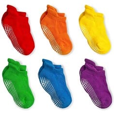 28 X LA ACTIVE BABY TODDLER GRIP ANKLE SOCKS - 6 PAIRS - NON SLIP/SKID COVERED (COLOR SPLASH, 3-6 MONTHS) - TOTAL RRP £266: LOCATION - C