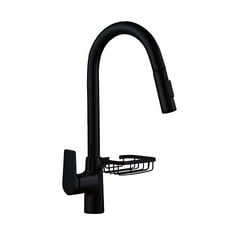 6 X SOLVEX SINGLE HANDLE KITCHEN SINK MIXER TAP WITH SHELF, KITCHEN TAP WITH PULL OUT HOSE, KITCHEN TAP WITH SPRAY HEAD, BLACK KITCHEN FAUCET WITH 2-MODES SWIVEL SPRAYER MIXER TAP, SP-10044-N - TOTAL