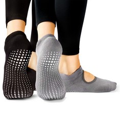 28 X LA ACTIVE FUZZY SOCKS - 2 PAIRS - NON-SKID ANTI-SLIP GRIP FOR HOME & HOSPITAL (MIDNIGHT BLACK AND DOVE GREY, L/XL) - TOTAL RRP £216: LOCATION - D