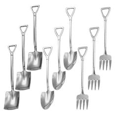 24 X TSHAOUN 9 PCS CREATIVE STAINLESS STEEL SHOVEL SHAPE SPOON FORK SET?POINTED SPOONS AND SHOVEL SHAPE SPOONS FOR COFFEE TEA SUGAR STIRRING CAKE DESSERT ICE CREAM FRUIT FAMILY KITCHEN PARTY - TOTAL