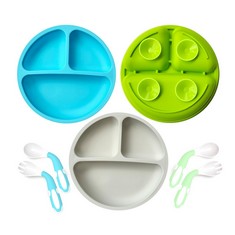 17 X RHSHANLICUN BABY PLATE WITH SUCTION CUP SET,SILICONE KIDS PLATE WITH SPOON FORK BPA FREE,KIDS PLATE NON-SLIP TODDLER WITH DIVIDER,KIDS TABLEWARE SET FOR?PINK/LIGHT GREEN/LIGHT BLUE ? - TOTAL RRP